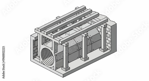 Detailed Isometric View of a Concrete Drainage Structure.