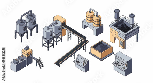 Industrial Factory Equipment and Machinery Set.
