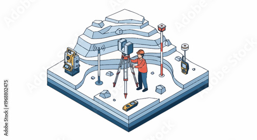 Surveyor Using Modern Equipment On Construction Site.