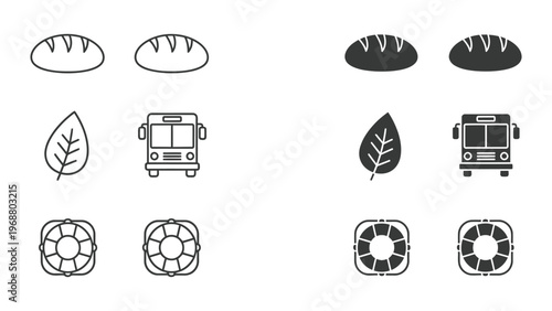 Contrasting icon sets of everyday and nature-related items