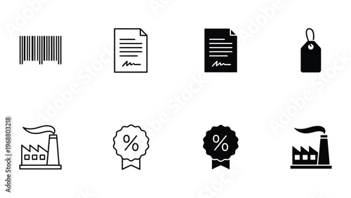 Icons representing various aspects of business, commerce, and industry operations