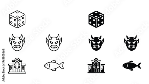 Foto Contrasting visual themes of luck, danger, and medical care with fish and buildi