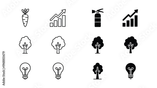 Icons representing growth, sustainability, and innovation in agriculture and energy