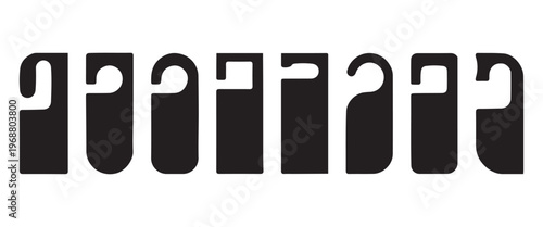 Door Hanger Silhouette Icon Set – Black Hospitality and Service Signs in Various Shapes on White BackgroundWeb