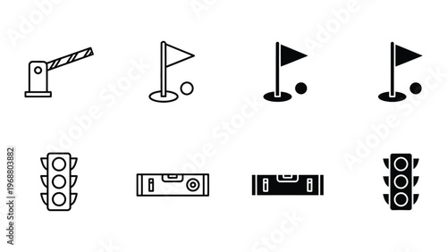 Collection of traffic and railway signaling icons with varying conditions