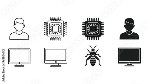 Cybersecurity threats illustrated with human, malware, and computer icons