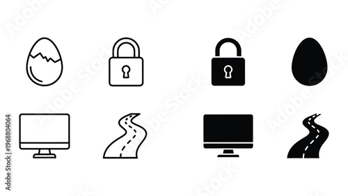 Contrast icons depicting digital security and data integrity concepts