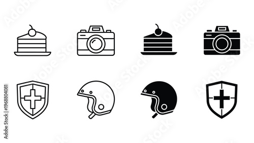 Contrasting icon pairs of everyday objects and activities in monochrome style