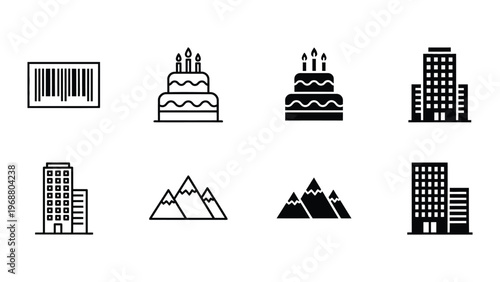 Collection of icons representing various themes and concepts in minimalist style