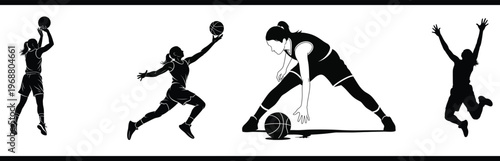 Dynamic silhouettes of basketball players in action capturing athleticism and movement