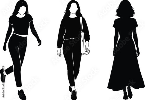 Silhouetted women walking a minimalist fashion illustration