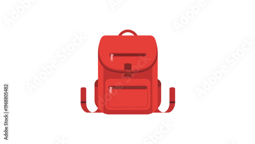 Red school backpack icon front view student bag education concept travel rucksack vector illustration isolated on light background