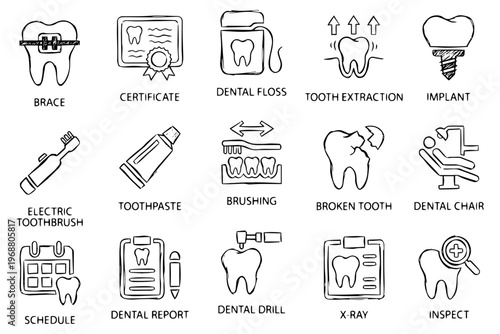 A set of dental icons on transparent background