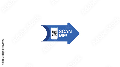 PriScan me arrow label with QR code call to action modern marketing tag blue direction pointer vector illustration isolated background
