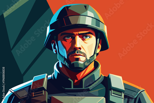 Male soldier standing alert in tactical gear portrait