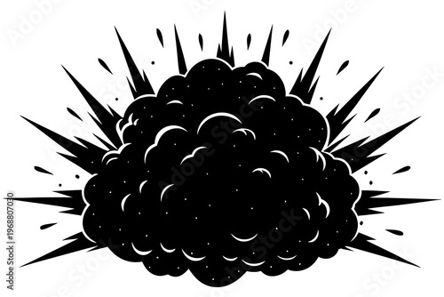 Mushroom cloud exploding with radial spikes on white background black
