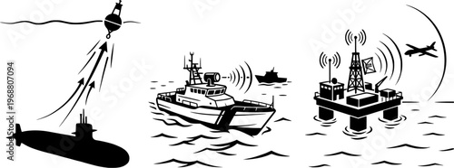 Maritime Security EMP Technology Vector with Submarine and Platform
