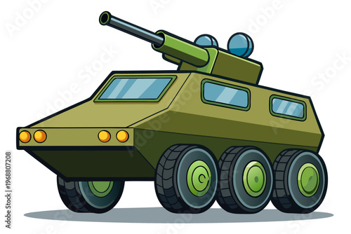 Military armored vehicle with turret on white background