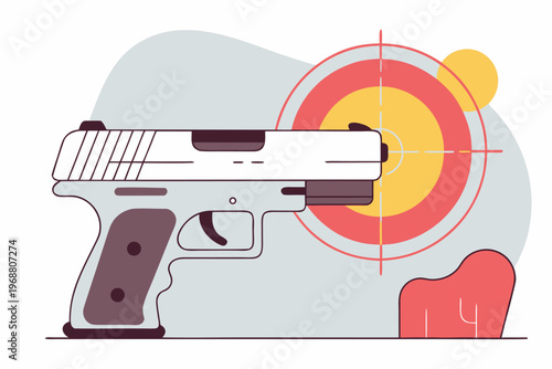 Pistol aimed at target with bullseye graphic background