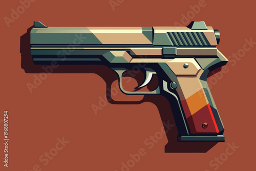 Handgun illustration depicted in side view on brown background