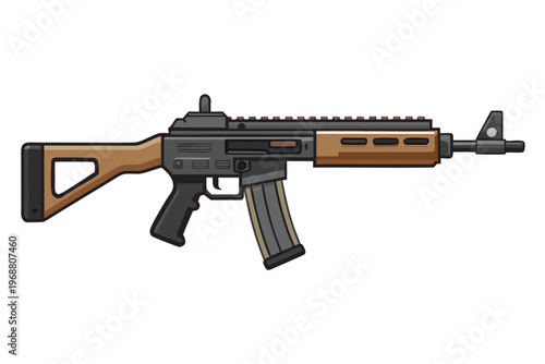 Tactical rifle profile view positioned on plain white background