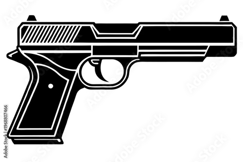 Pistol silhouette shown pointing right on white background