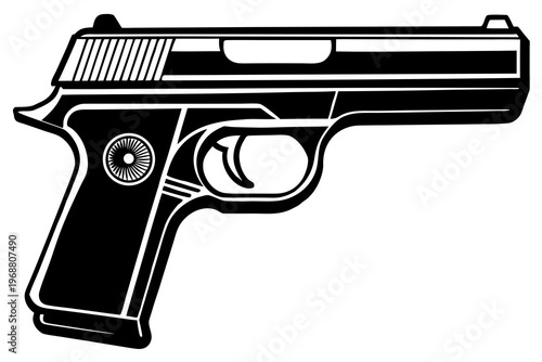 Handgun graphic displayed facing right on white background
