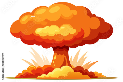 Mushroom cloud expanding in stylized explosion illustration