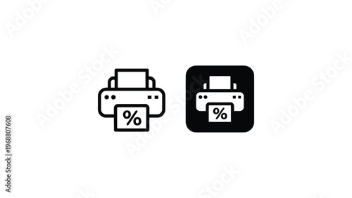 Printer discount icon set with percentage sign in solid and outline style printing service sale concept vector isolated on light background