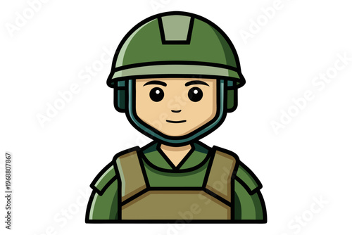 Soldier avatar smiling facing forward on plain white background