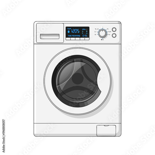 Front load washing machine with digital display in laundry room