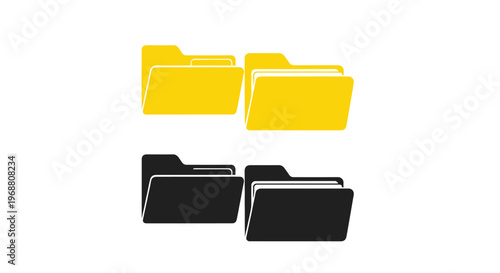 Collection of yellow and black computer folder icons used for organizing digital documents and managing file storage systems.