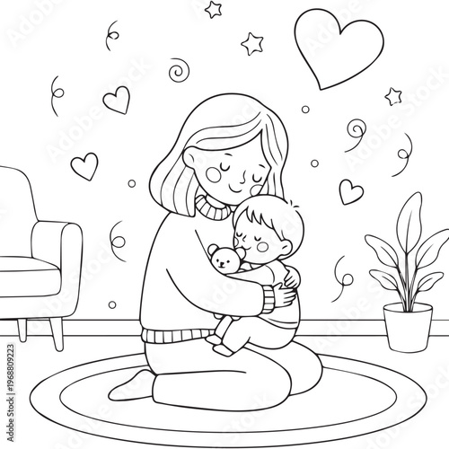 Cozy Moms Cute Coloring pages