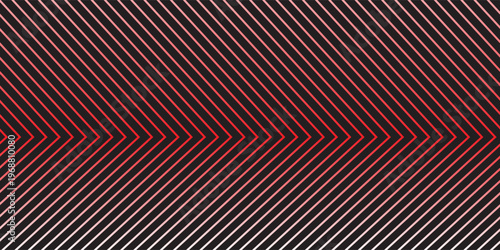 Red arrows background. Abstract triangle gradient wallpaper. Repeated arrow stripes backdrop for flyer, banner, poster, presentation. Thin to thick linear game or sport texture. Vector masculine bg