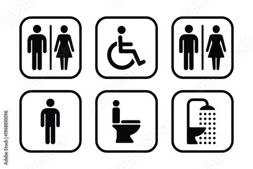 Black and White Restroom Signs with Male, Female, and Accessible Icons