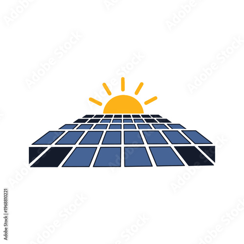 Solar panel with sun rising behind.