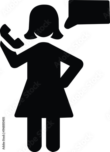Female silhouette answering a call with speech bubble, symbolizing active communication and customer support