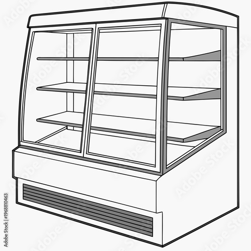 A glass and metal display case with shelves