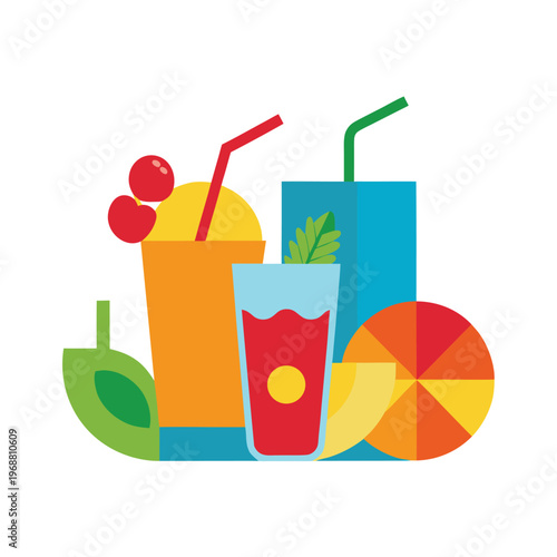 Assortment of fresh fruit juices and cocktails summer healthy drinks set