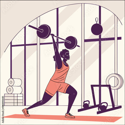 A man doing a barbell snatch in a gym