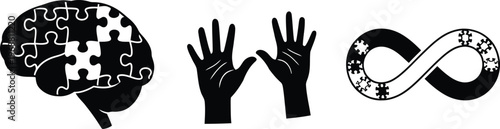 Autism symbol brain hands infinity loop with puzzle