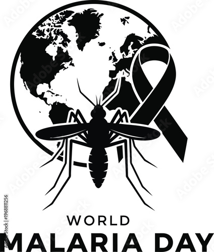 Global world malaria day poster with earth map and awareness ribbon art