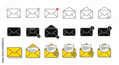 Evolution of envelope designs and status indicators in visual communication Vector