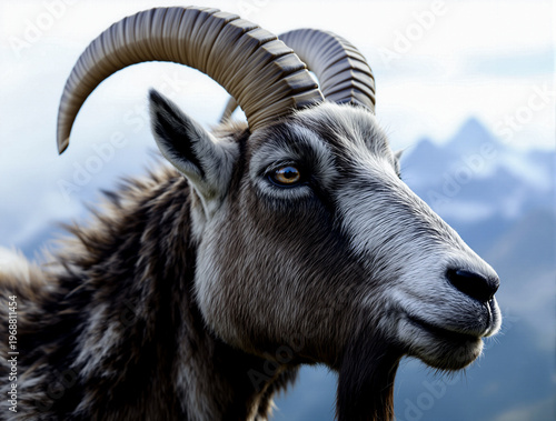 Flux 8K Mountain Goat Reveal with Rugged Fur Texture and Radiant Golden Gaze