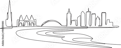 Newcastle of Australia landmark skyline - continuous one line drawing. one line art icon drawing vector