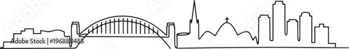 Newcastle of Australia landmark skyline - continuous one line drawing. one line art icon drawing vector