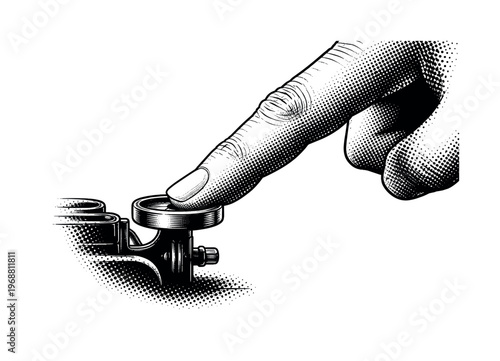 Hand Pressing Typewriter Key. A human hand pressing a typewriter key, focusing only on the finger and key