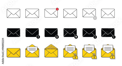 Evolution of envelope designs and their various states of sealing and addressing Vector