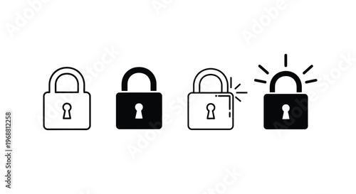 Visual representation of lock security status progression from locked to unlocked Vector