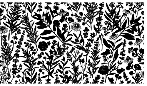 Vintage Botanical Herbs Floral Seamless Pattern Elegant Vector Illustration